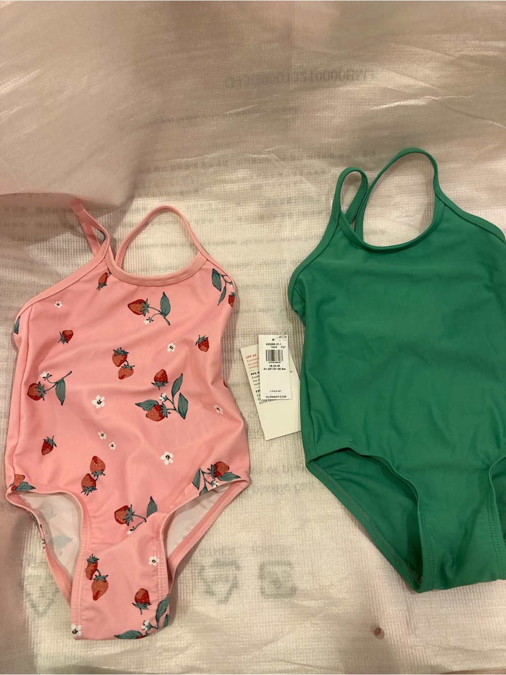 2-Swimsuits Old Navy Pink & Green Girls' print and green 18-24 months new
